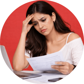 Frustrated person searching for loans the old way
