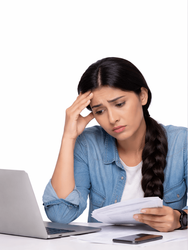 Frustrated person searching for loans the old way